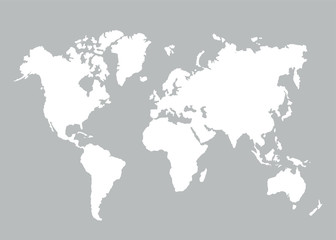 World map silhouette on gray background. Vector