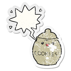 cute cartoon cookie jar and speech bubble distressed sticker
