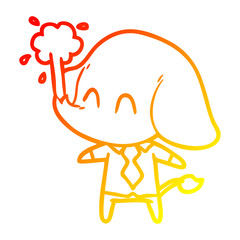 warm gradient line drawing cute cartoon elephant spouting water