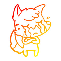 warm gradient line drawing crying fox cartoon