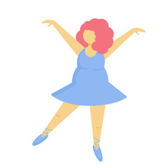 Naklejka premium Full girl dancing. A young woman in a dress engaged in dancing. Body positive movement.