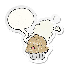 cute cartoon pie and speech bubble distressed sticker