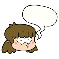 cartoon female face and speech bubble