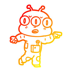 warm gradient line drawing cartoon three eyed alien pointing