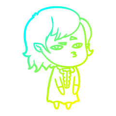 cold gradient line drawing cartoon vampire girl