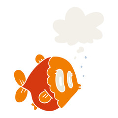 cartoon fish and thought bubble in retro style
