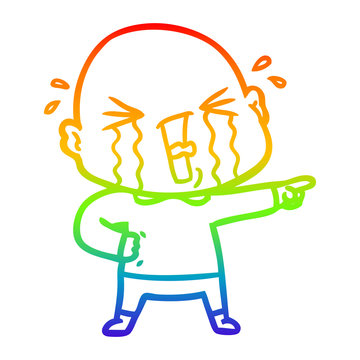recommend clip art: rainbow gradient line drawing cartoon crying bald man