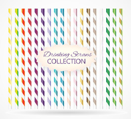 Colorful drinking straws collection. vector design. Stripped plastic straws. Realistic style. Straws for beverage.