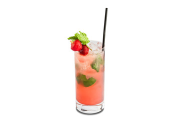 Strawberry Mojito cocktail isolated on white background