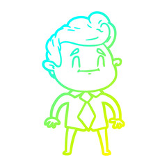 cold gradient line drawing happy cartoon man in office clothes
