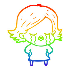 rainbow gradient line drawing cartoon girl crying