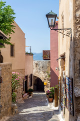 View of street fortified town Monemvasia (Laconia, Greece, Peloponnese)