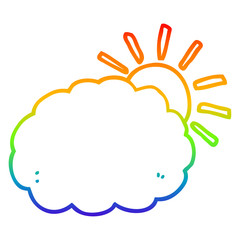 rainbow gradient line drawing cartoon sun and cloud symbol