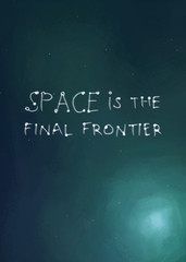 Colourful hand drawn space illustration with text 