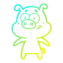 cold gradient line drawing happy cartoon pig