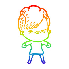 rainbow gradient line drawing cartoon annoyed hipster girl