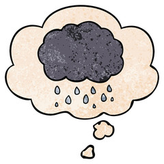 cartoon cloud raining and thought bubble in grunge texture pattern style