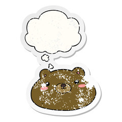 cartoon bear and thought bubble as a distressed worn sticker