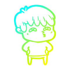 cold gradient line drawing cartoon curious man