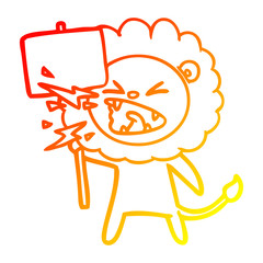 warm gradient line drawing cartoon roaring lion protester