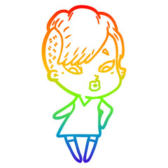 rainbow gradient line drawing cartoon surprised girl