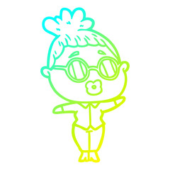 cold gradient line drawing cartoon woman wearing spectacles