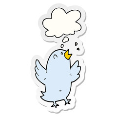 cartoon bird singing and thought bubble as a printed sticker