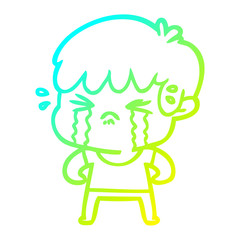 cold gradient line drawing cartoon boy crying