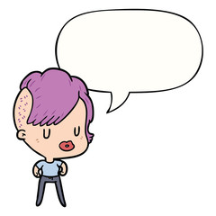 cartoon girl and punk hipster haircut and speech bubble