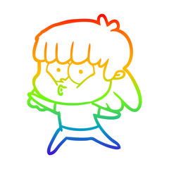 rainbow gradient line drawing cartoon whistling girl