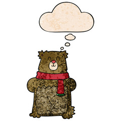 cartoon bear and thought bubble in grunge texture pattern style