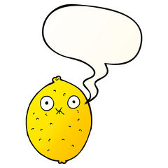 cartoon bitter lemon and speech bubble in smooth gradient style