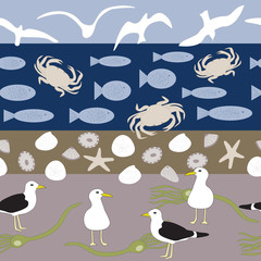Seamless vector repeat pattern featuring the seashore