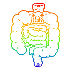 rainbow gradient line drawing cartoon intestines crying