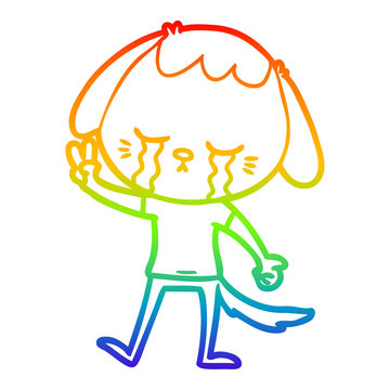 recommend clip art: rainbow gradient line drawing cartoon dog crying