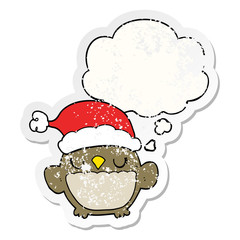 cute christmas owl and thought bubble as a distressed worn sticker