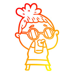 warm gradient line drawing cartoon woman wearing spectacles