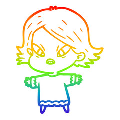 rainbow gradient line drawing cartoon stressed woman
