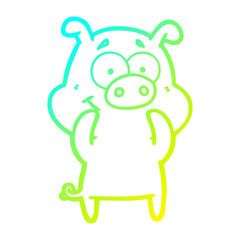 cold gradient line drawing happy cartoon pig