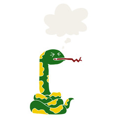 cartoon hissing snake and thought bubble in retro style