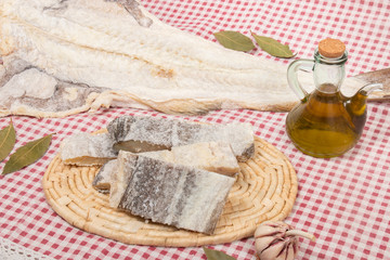 salted codfish on table cloth