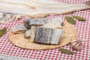 salted codfish on table cloth