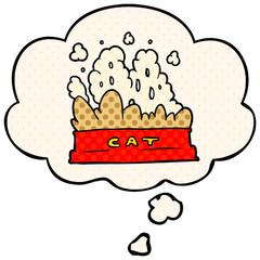 cartoon cat food and thought bubble in comic book style