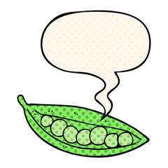 cartoon peas in pod and speech bubble in comic book style