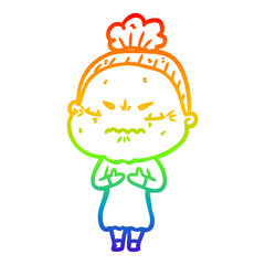 rainbow gradient line drawing cartoon annoyed old lady