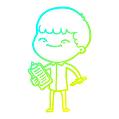 cold gradient line drawing cartoon happy boy