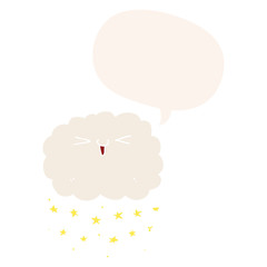 happy cartoon cloud and speech bubble in retro style