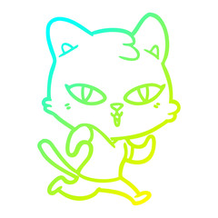 cold gradient line drawing cartoon cat out for a run