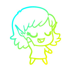 cold gradient line drawing happy cartoon elf girl