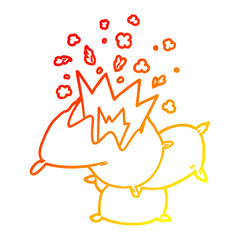 warm gradient line drawing cartoon pillow fight